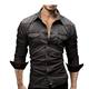 Foreign Trade Cross-border New Men's Long-sleeved Shirt European and American Style Youth Casual Solid Color Stitching Men's Denim Shirt for Men