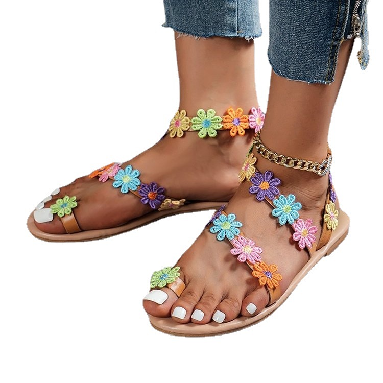 Amazon new cross-border toe color European and American style women's sandals holiday light petals foreign trade large size beach shoes