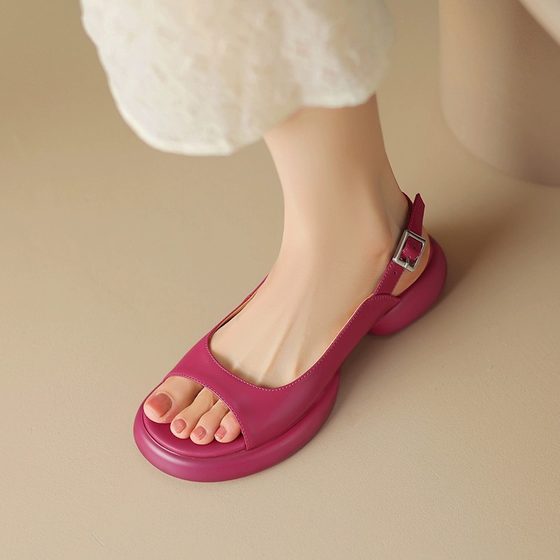 Great-looking ~ 2023 Summer Casual All-match Sandals Women's Peep Toe Fishmouth Shoes Mid-heel Comfortable Lightweight Platform Shoes