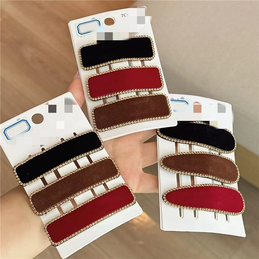 2023 autumn and winter simple retro fabric diamond-embedded geometric hairpin girl seamless side clip bangs clip BB clip hair accessories