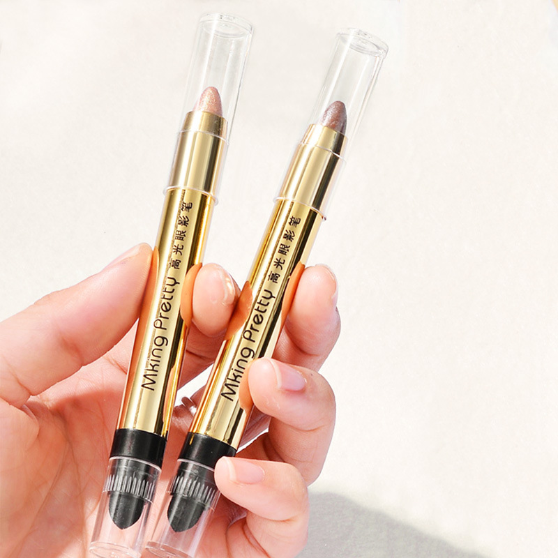 Lazy high-gloss eye shadow pen lying silkworm pen shadow pearlescent fine Flash Brightening double head eye shadow stick earth color waterproof sweat-proof