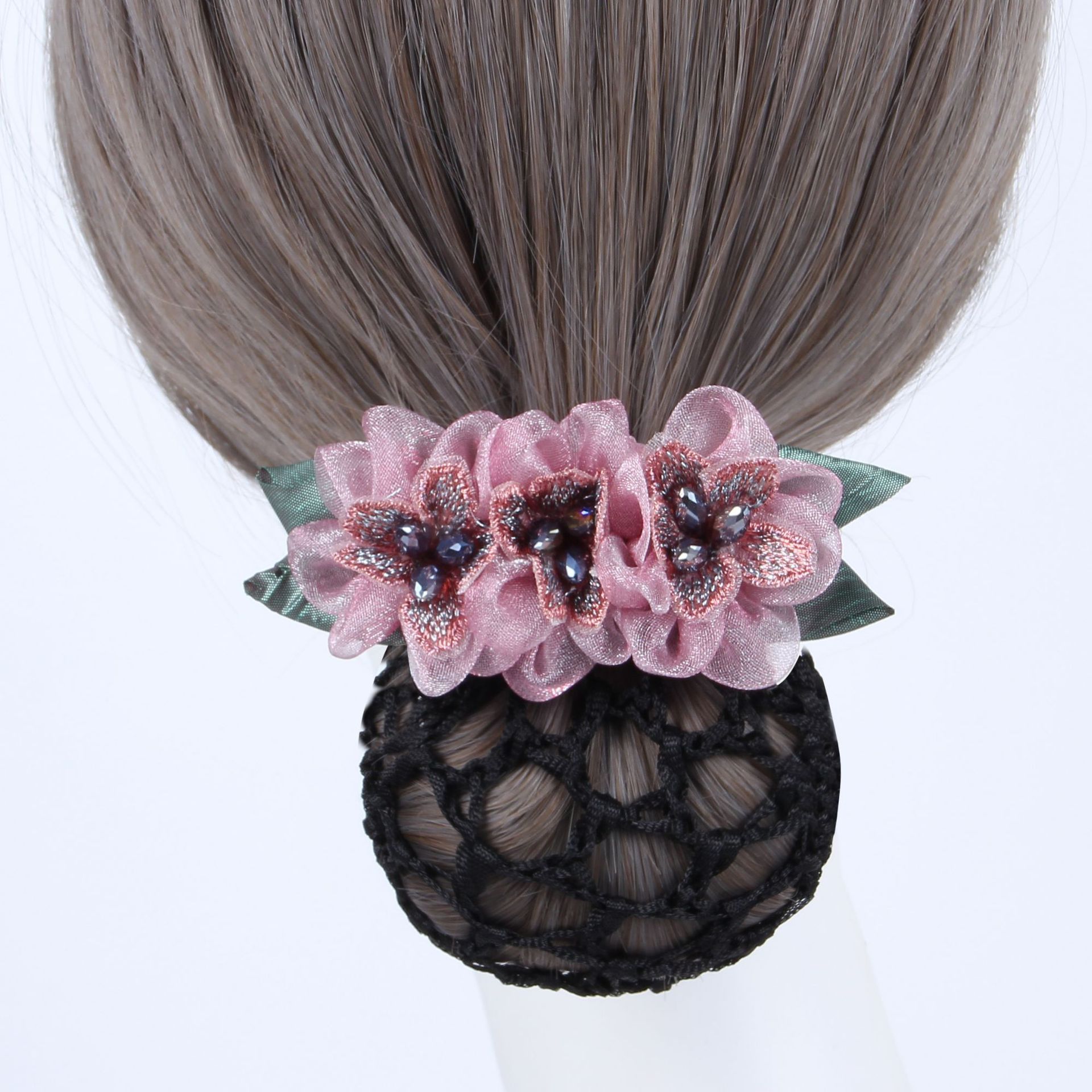 Yiwu factory in stock straight hair nurse headdress flower hair net work professional South Korea hotel Bank updo hair clip net pocket