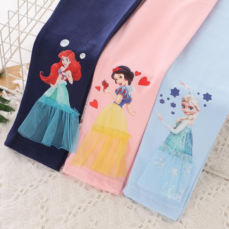 Girls Spring and Autumn New Children's Wear Baby Cartoon Princess Aisha Outer Wear Leggings Pants All-match Western Style Seven Points