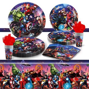 Avengers Superheroes League Birthday Party Tableware Set Disposable Paper Plate Tissue Arrangement Props Decoration
