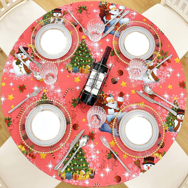 PVC tablecloth flannel transparent elastic elastic waterproof oil-proof printing thickened plastic round tablecloth furniture supplies
