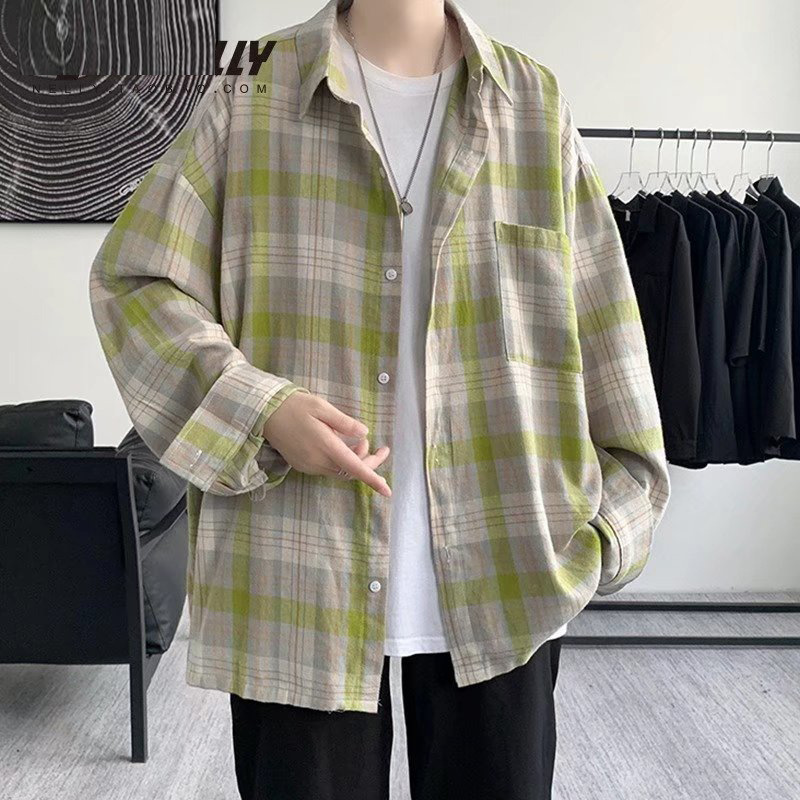 Spring and Autumn Long Sleeve Plaid Shirt Men's Fashionable Ins Internet Celebrity Casual Shirt Jacket