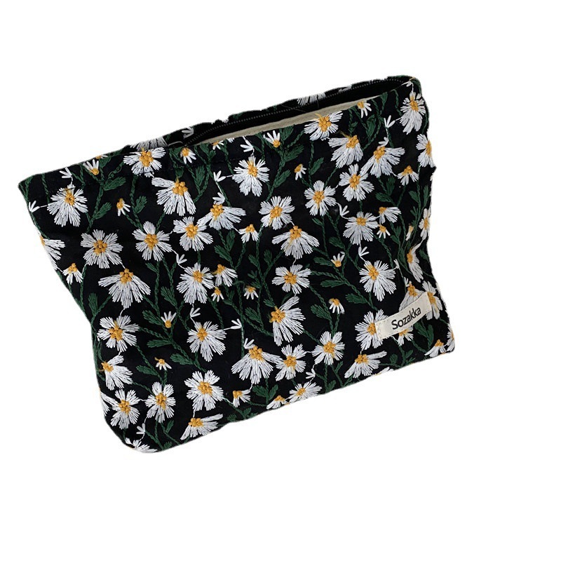 19221小清新刺繍デイジー花化粧バッグ女性シンプル携帯筆袋大容量日系文芸|undefined