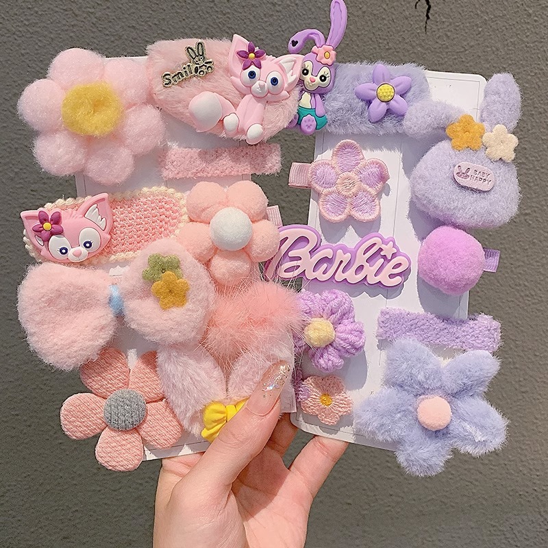 Girls' hairpin autumn and winter plush bangs side clip headdress children's hair accessories little girl baby cute hairpin