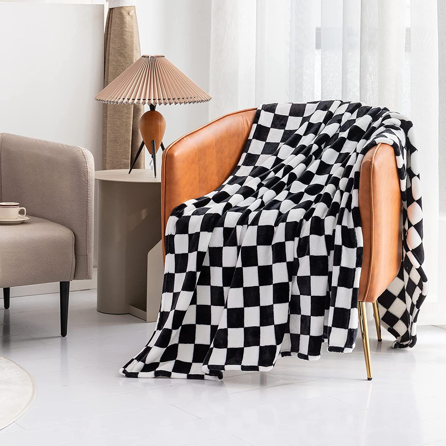 Blanket flannel blanket with checkered pattern soft blanket, suitable for sofa, bed, sofa luxury