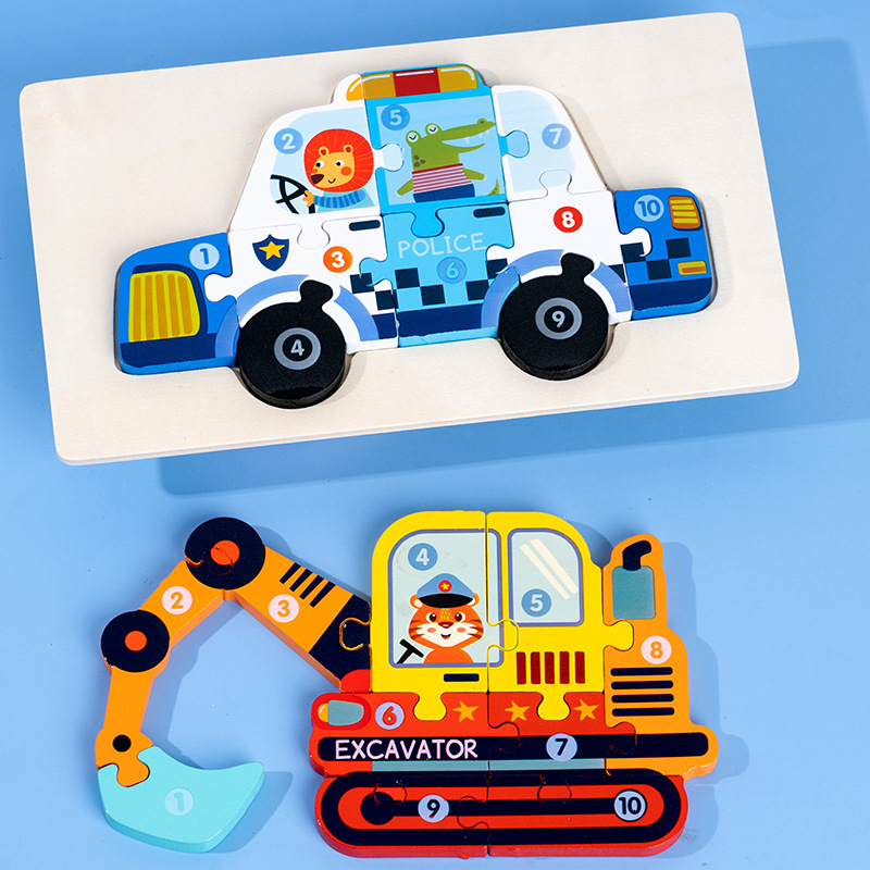 Wooden three-dimensional buckle traffic jigsaw puzzle children's educational early education Enlightenment vehicle cognitive jigsaw wooden toys