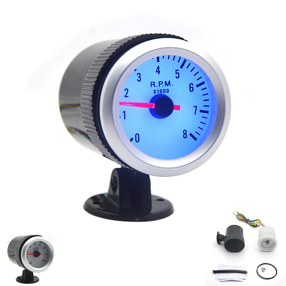 2-inch 52MM white surface blue LED tachometer modified car instrument car instrument suitable for 1-8 cylinder