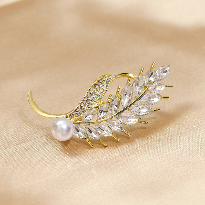 Korean Style Fashionable Elegant Crystal Wheat Ear Brooch Elegant All-Match Pearls and Diamonds Women's Pin Silk Towel Buckle Dual-Use