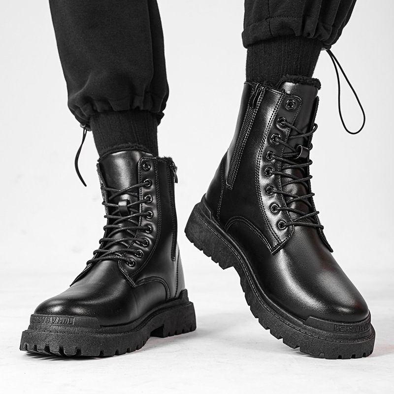 Chelsea Martin Boots Men's 2023 New Arrival Workwear Boots Non-Slip Waterproof Cotton Boots Mid-Cylinder British Leather Shoes Biker Boots Men