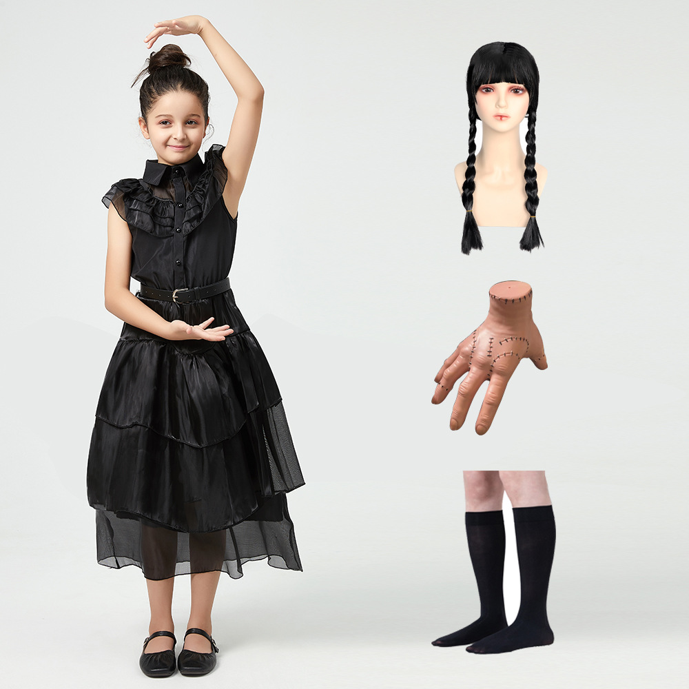 Adams family cos performance dress veil dress Wednesday adams black veil dress adams cosl