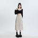 American Style Workwear Skirt Women's 2023 Summer High Waist A- Line Slimming Casual All-match Drawstring Split Mid-length Skirt