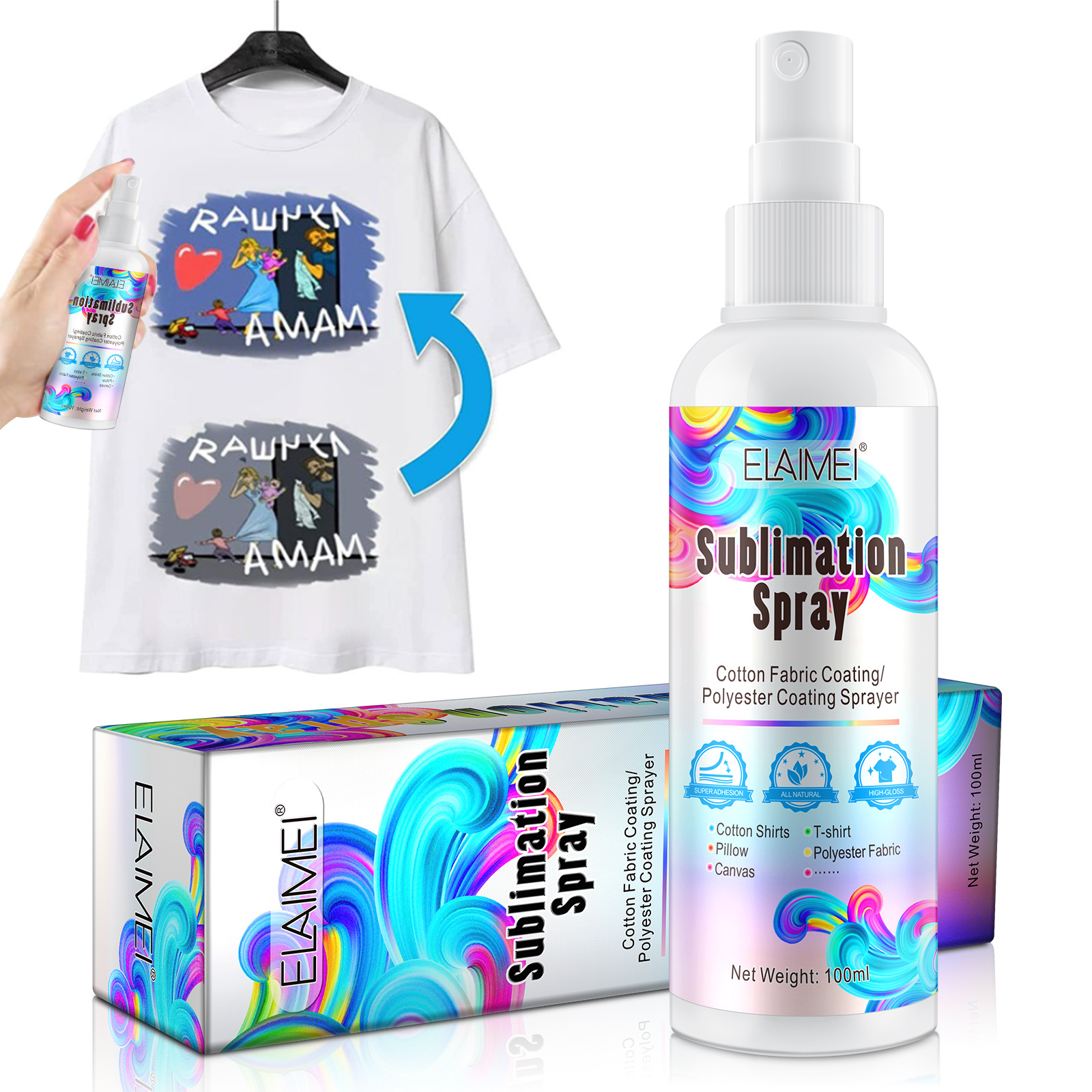 Elamei sublimation coating spray self-drying non-baking coating liquid metal products thermal transfer adhesion liquid