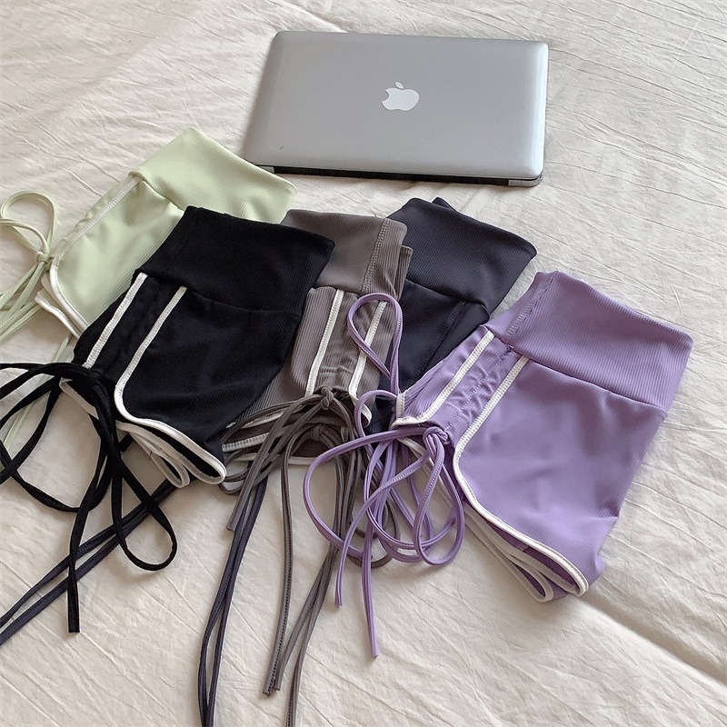 Hot Girl Drawstring Sports Outer Wear Pants Women's 2022 Summer New Hot Pants High Waist Slimming Straight Leg Wide-leg Shorts Trendy