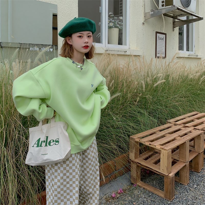 Lazy style round neck pullover sweater women's clothing 2023 autumn new casual loose Korean style long sleeve thick top