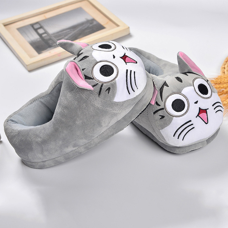 Japanese Cute Cartoon Chesi Cat Plush Cotton Shoes Autumn and Winter Home Cotton Slippers Indoor Warm All-Foot Cotton Slippers