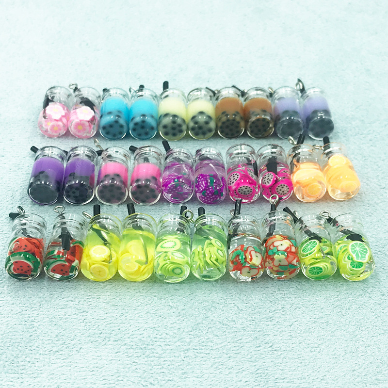 Diyガラス瓶アクセサリーアクセサリーガラス瓶かわいいカラーストロー付き真珠ミルクティー耳飾りブレスレットdiyペンダント|undefined