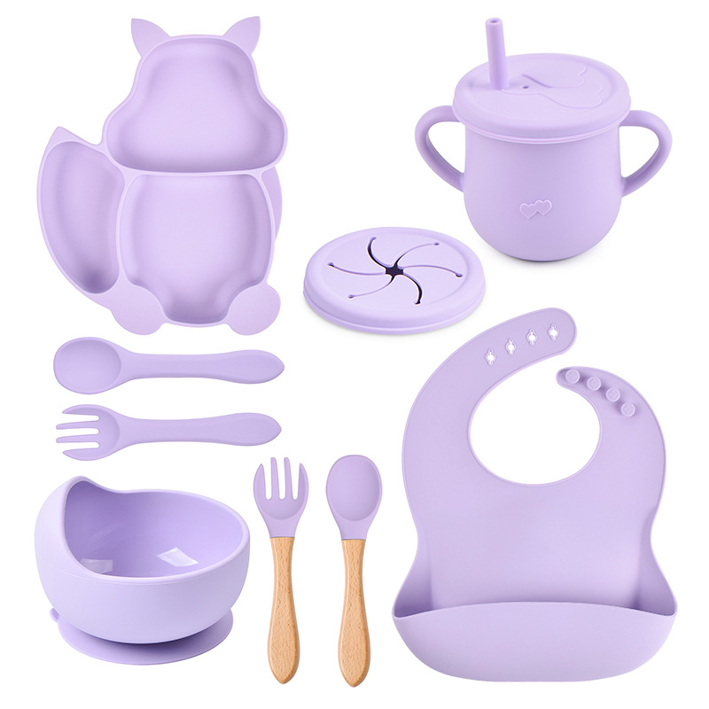 Spot Squirrel Silicone Tableware Baby Silicone Food Supplemental Set Baby Fork Spoon Integrated Silicone Dinner Plate Set