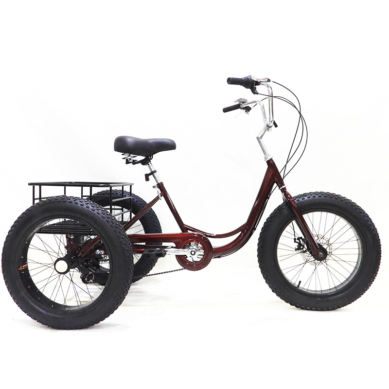 A large number of wholesale 20-inch Fat Tire 7-speed tricycle human pedal snow tricycle adult elderly vegetable basket car