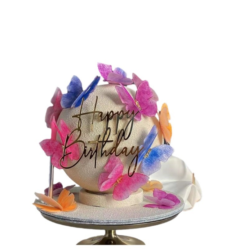 Cross Border Ins Style Happy Birthday Cake Side Acrylic Decoration Happy Birthday Acrylic Butterfly Cake Pack