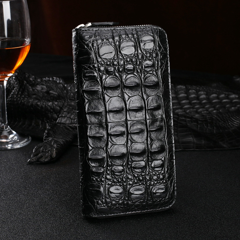 Crocodile Leather Clutch Mid-length Leather Wallet Business Zipper Clutch Crocodile Backbone Clamp Clutch Handbag Men's