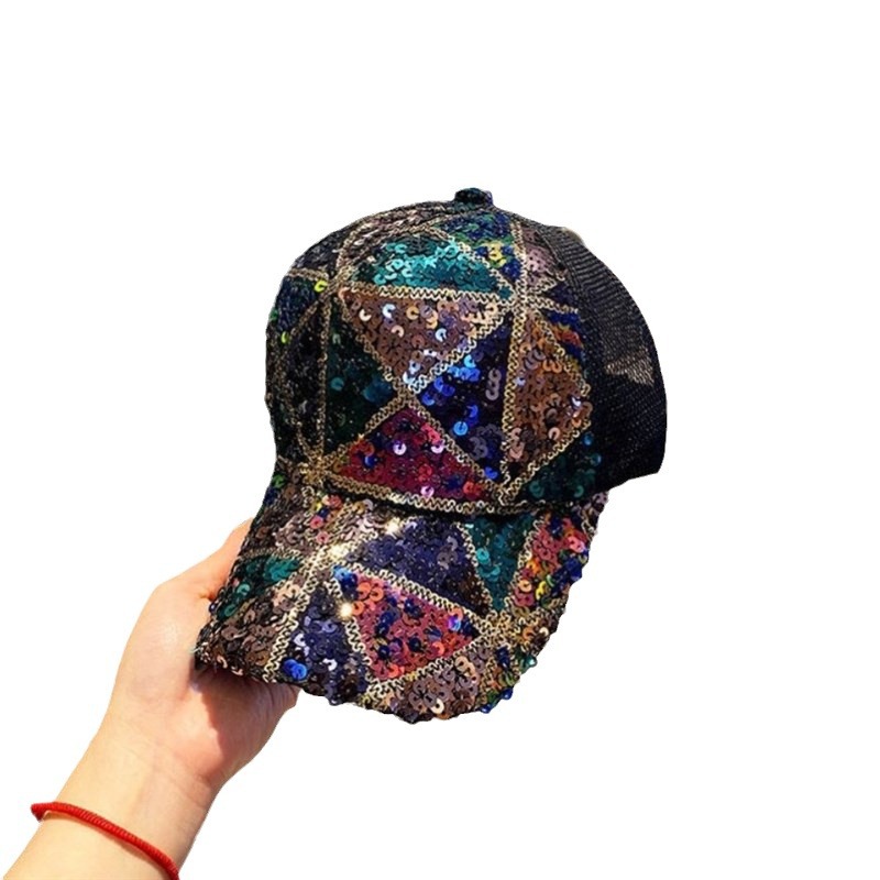 Hat female South Korea colorful sequined peaked cap q summer breathable mesh baseball cap youth travel shopping sunshade