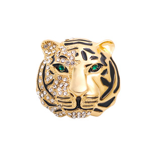 European and American high-grade rhinestone tiger brooch collar pin retro men's corsage clothing accessories suit alloy brooch brooch