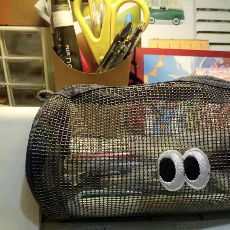 Doudou Eye Cylinder Pencil Case Korean-style Niche Cute Cartoon Mesh Storage Student Large Capacity Stationery Storage Box