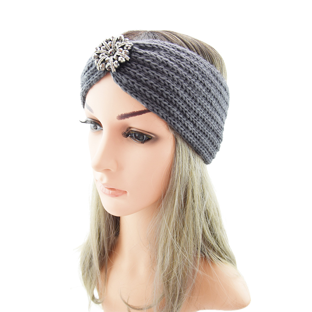 European and American Diamond-encrusted Knitted Hair Band Ear Protector Headgear for Wash Face Sports Yoga Retro Hair Accessories Autumn and Winter Warm Wool Headband