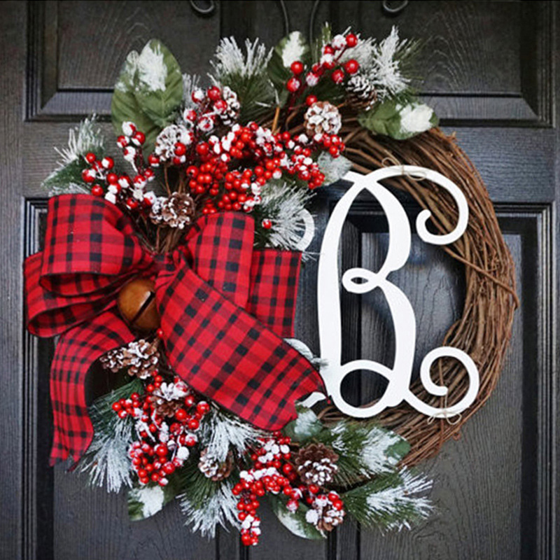 Xinyi M Christmas Letter Wreath American Christmas Door Hanging Simulation Red Fruit Wreath Rattan Decoration Cross-border Hot Sale