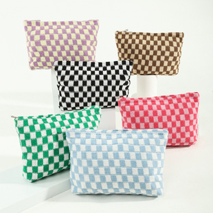 Korean Style ins Wool Checkerboard Cosmetic Bag Large Capacity Pencil Case Knitted Storage Bag Wash Bag Clutch Bag