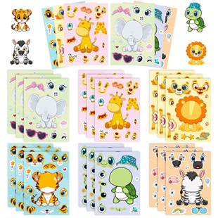 6 sheets/pack animal face changing stickers cartoon cute small animal giraffe turtle Tiger DIY face changing stickers