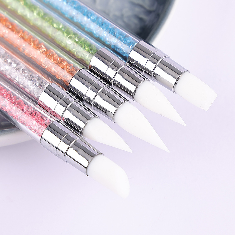 Nail silicone pen double head set double bevel cone pointed Halo gradient powder coated drill rod embossing painting pen