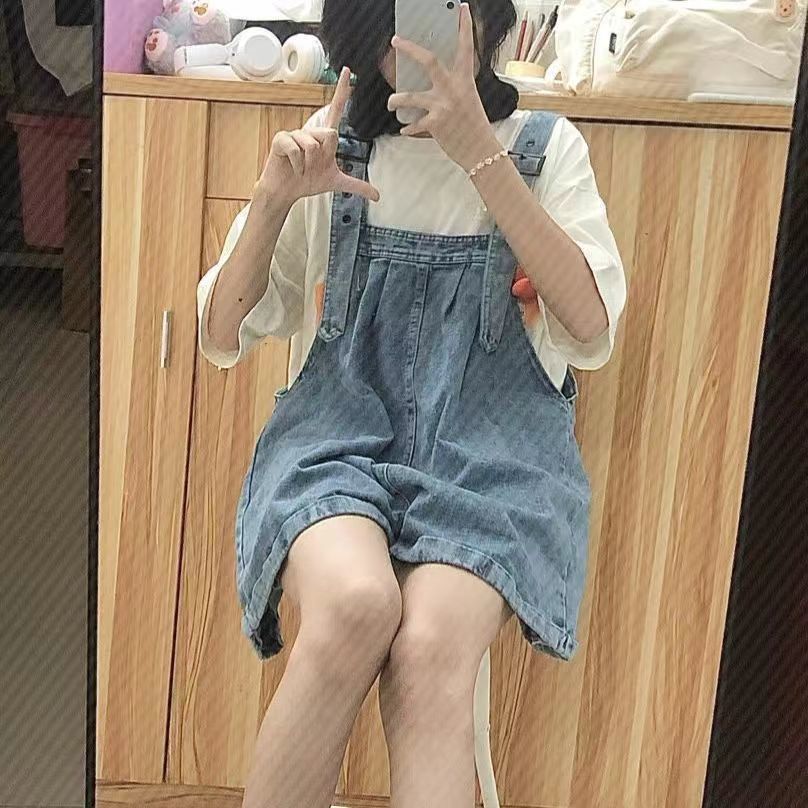 Milk Salt Style Small Sweet Fresh Strap Jeans Women's Age-reducing Summer New High Waist Loose Fashionable Pants