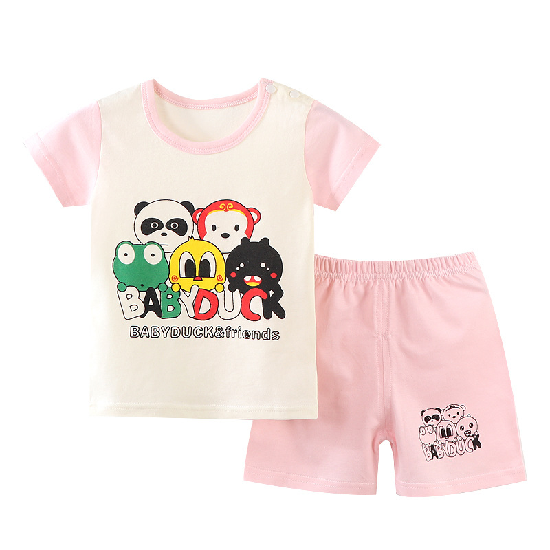 2022 Korean Style Ins Children's Short-sleeved Suit Home Clothes Children's Air-conditioning Clothes Baby Clothes Short-sleeved Shorts Cotton