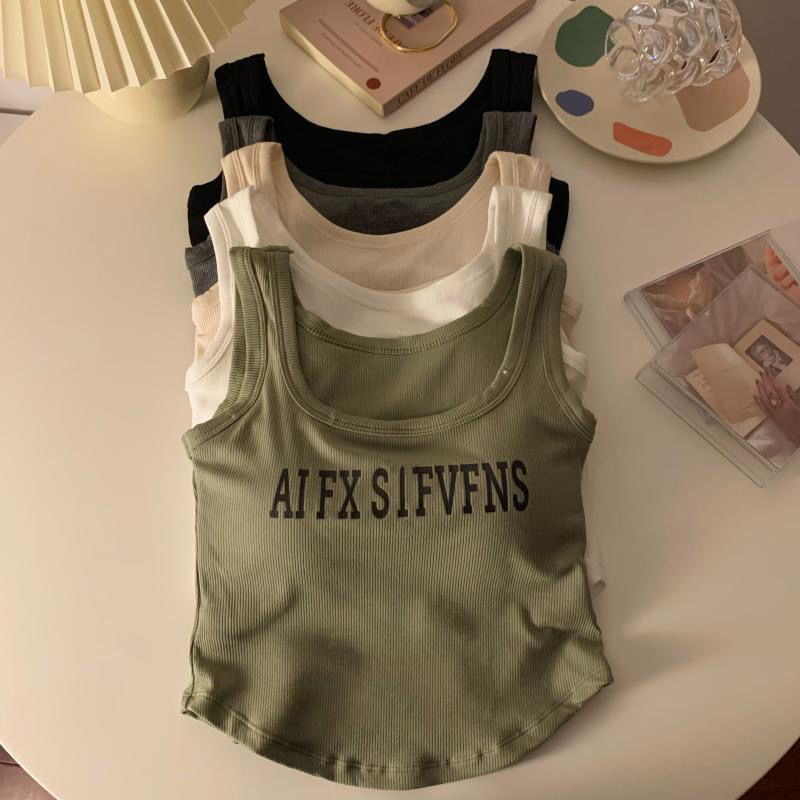 New Vest with Chest Pad Women's Sling Pure Sexy Short Letter Printed Outer Wear Inner Base Sleeveless Top