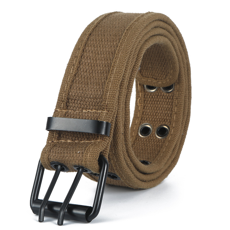 New Belt men's fashion casual double pin buckle cotton belt trendy all-match double row air hole woven belt wholesale