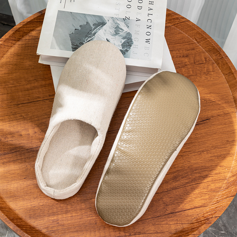 Seven-star luxury hotel high-end Homestay Club slippers cotton and linen mute comfortable men's and women's home floor non-slip