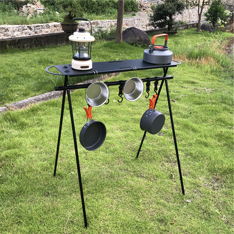 Camping Outdoor Storage Rack Aluminum Alloy Triangle Storage Rack Tactical Storage Table Folding Portable Camping Tableware Hanging