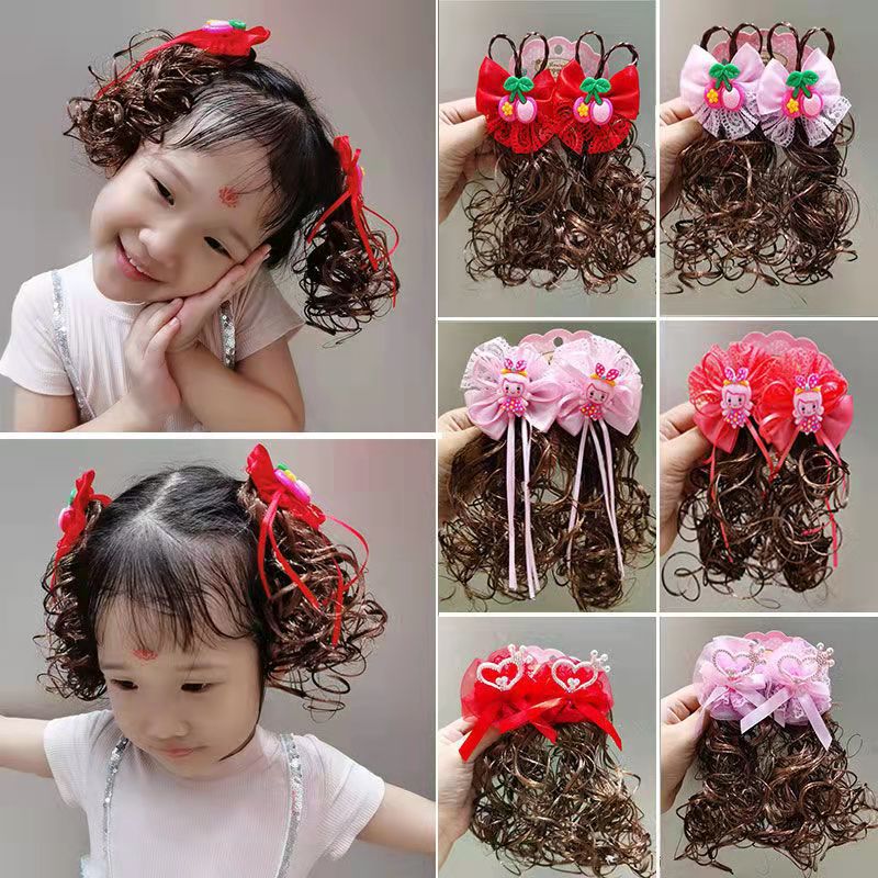 Children's Hairpin Headwear Little Girl's Hair Flower Cute Wig Braid New Bow Hairpin New Year's New Year's Hair Accessories