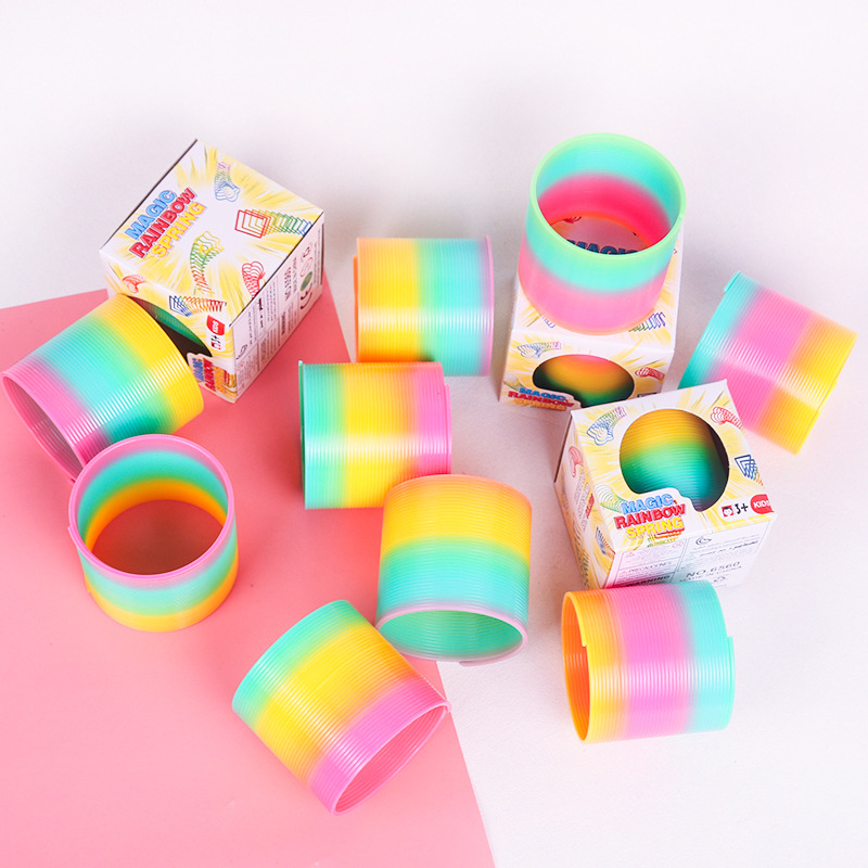 3c Genuine Magic Rainbow Circle Medium Children's Educational Spring Toy Wholesale Sequin Spring Ring Boxed 6.5cm