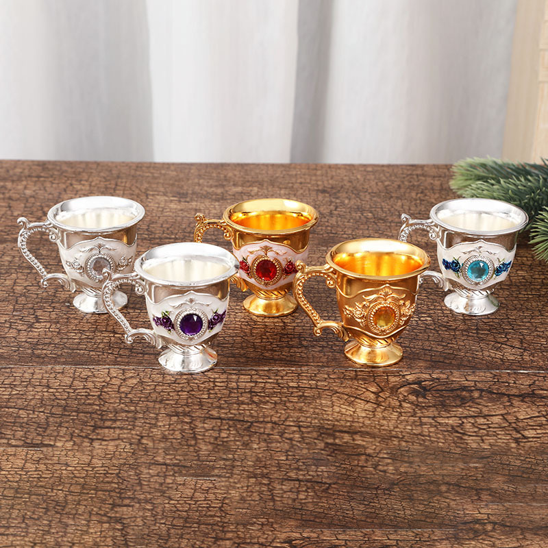 Fashion European and American style creative household metal white wine glass alloy pattern gem decoration classical wine set multiple options