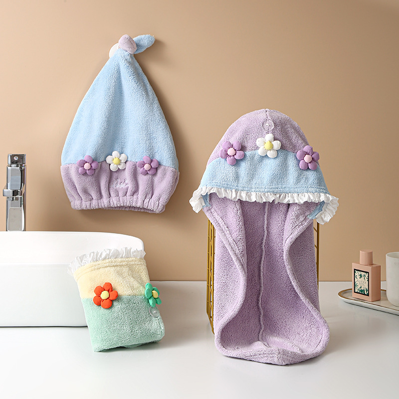 Dry hair cap new coral fleece shower cap hair band women's cute flower tube top shower skirt dry hair towel wholesale