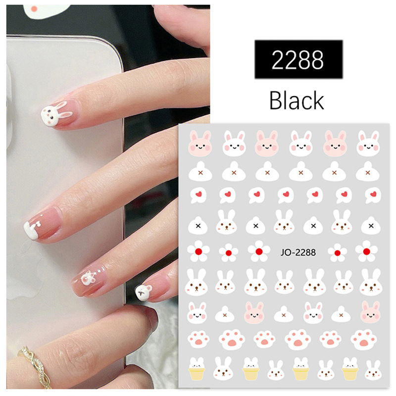 2023 New Cute Rabbit Year of the Rabbit Nail Art Sticker Little Red Book Children's Cartoon Little Rabbit Nail Sticker with Adhesive Back