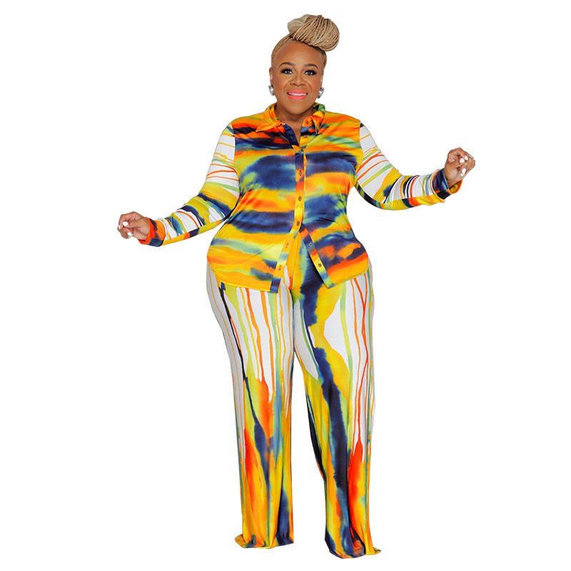 MY1013 Cross-border Large Size Women's Printed 2022 Autumn Long Sleeve Trousers Fashion Casual Suit Amazon New