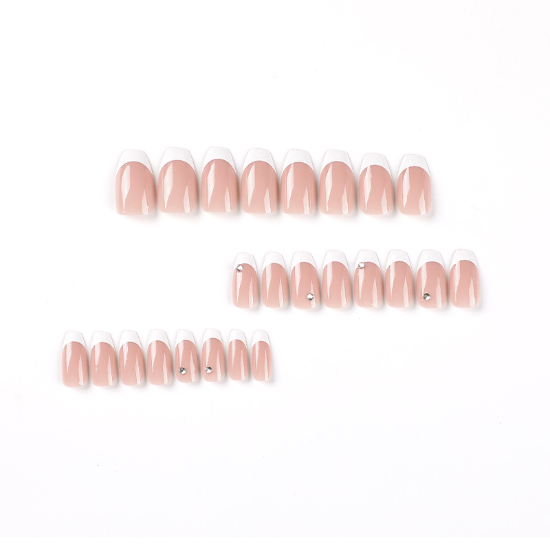 Wearing nail Pieces White French Short Ballet Rhinestone nail Wearing nail Pieces nail Pieces Wholesale False nail