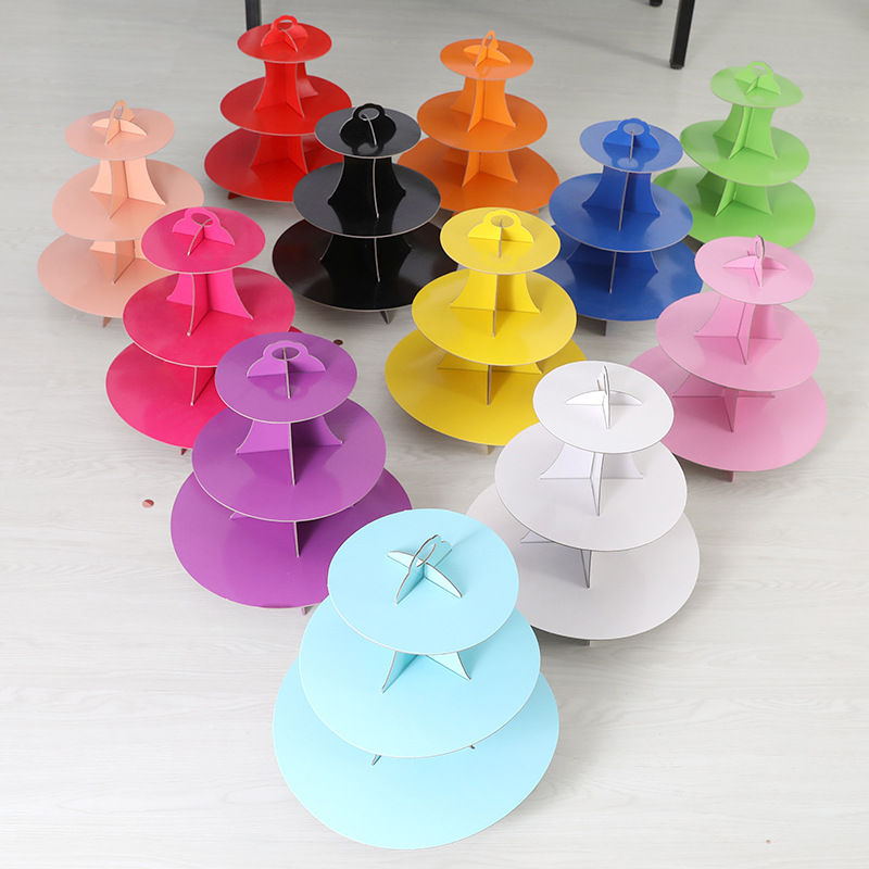 Birthday party wedding party dessert stand three-layer paper monochrome cake stand